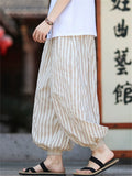 Men's Retro Summer Striped Drawstring Bloomers Jogger Pants