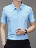 Men's Summer Print Seamless Button Up Lapel Short Sleeve Shirts