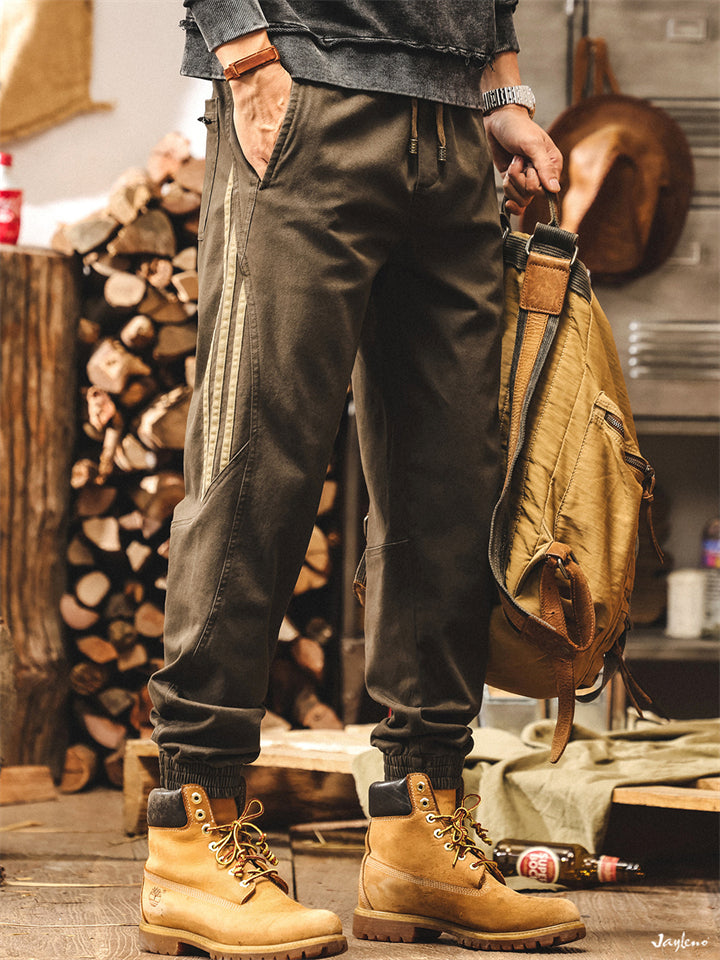 ‌Men's American Style Vintage Loose Fit Side Striped Jogger Pants