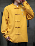 Men's Chinese Style Embroidered Waffle Long Sleeve Tang Suit Shirts