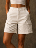 Womens High Waisted Utility Pockets Cargo Bermuda Shorts