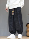 Men's Chinese Style Corduroy Elastic Waist Loose Fit Bloomer Pants