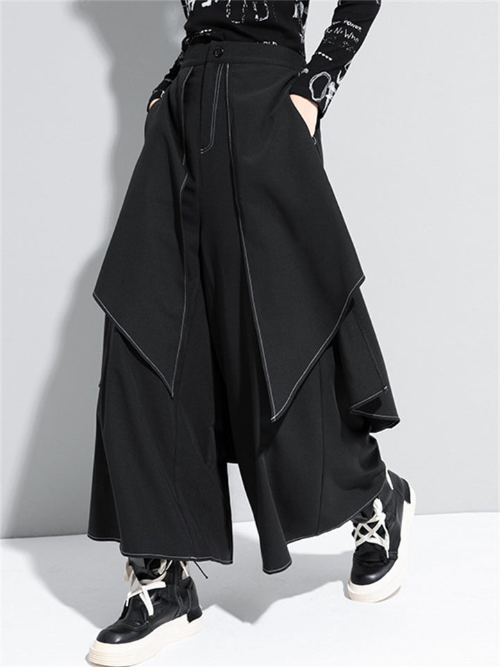 Fashion Women's Street Casual Black Patchwork Wide Leg Flared Pants