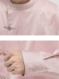 Men's Butterfly Jacquard Stand Collar Metal Button Tang Suit Shirt