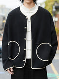‌Men's Autumn Lightweight Contrast Trim Pockets Fleece Jackets