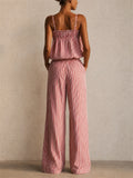 Women Holiday Style Striped 2 Piece Cami and Wide Leg Pants Set