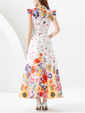 Women's Sleeveless Lapel Collar Floral Maxi Dress for Summer