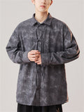 Chinese Style Men's Corduroy Texture Lapel Long Sleeve Shirts