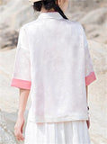Women's Summer Contrast Color Ethnic Style Embroidered  Button Up Shirts