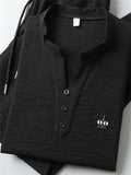 Men's 2Pcs Crown Embroidered V Neck Short Sleeve Solid Color Outfits