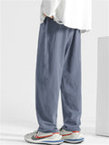 Men's Summer Cotton Elastic Waist Wide Leg Straight Pants