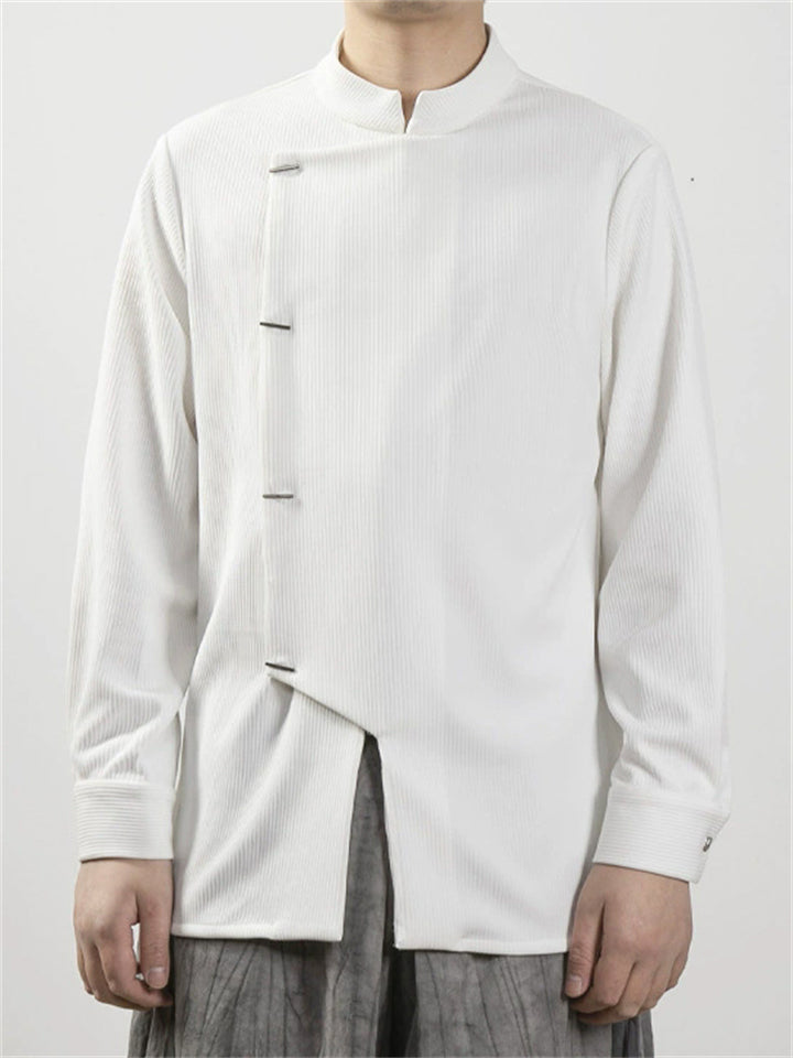 Oriental Style Stand Collar Long Sleeves Linen Shirt for Men