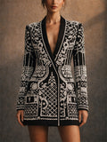 Women's Chic V Neck Luxury Baroque Rhinestone Beads Blazer