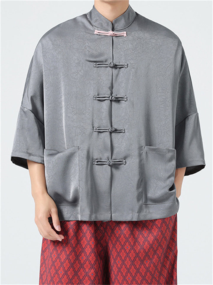 Chinese Style  Short Sleeve Drop Shoulder Tang Suit Shirts for Men