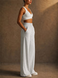 Womens High Waisted Pockets Wide Leg Lounge Pants
