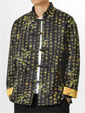 Men's Chinese Style Hanzi Print Contrast Color Stand Collar Tang Suit Jacket
