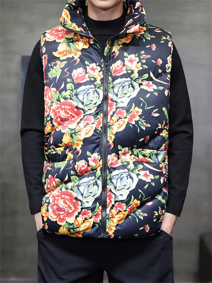 Men's Country Style Quilted Sleeveless Floral Coats