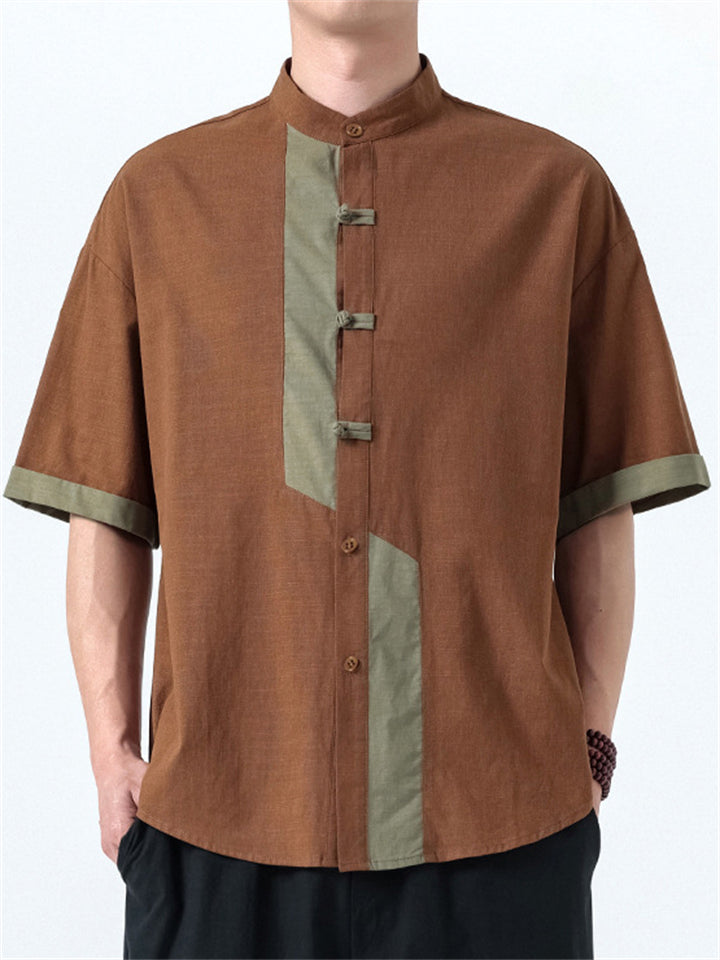 Men's Summer Contrast Color Linen Short Sleeve Shirts