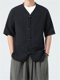 Retro Cotton Collarless Button Tang Suit Cardigan Shirt For Men