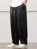 Men's Retro Chinese Style Plum Blossom and Bamboo Print Wide Leg Pants