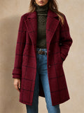 Women Plaid Wool Blend Long Lapel Single Breasted Overcoat
