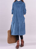 Female Leisure Turtleneck Plush Lining Corduroy Midi Dress