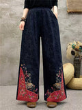 Women's Vintage Ethnic Style Flowers Embroidered Jacquard High Waist Pants