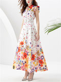 Women's Sleeveless Lapel Collar Floral Maxi Dress for Summer