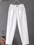 Women's Summer SImple Comfy Elastic Waist Loose Fit Cropped Pants