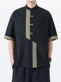 Men's Summer Contrast Color Linen Short Sleeve Shirts