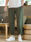 Men's Casual Breathable Linen Blend Loose Cuffed Cropped Pants