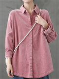 Retro Corduroy Pattern Long Sleeve Lapel Shirts for Women