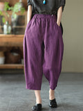 Women's Summer Casual Elastic Waist Harem Cropped Pants