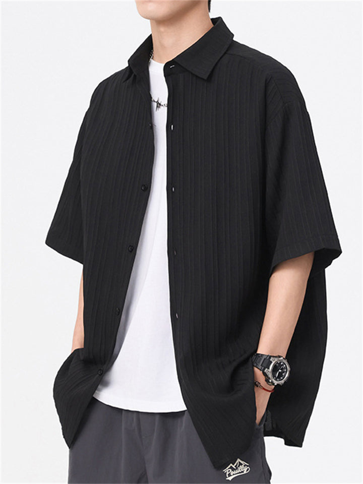 Men's Simple Solid Color Texture Short Sleeve Shirts