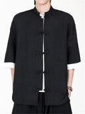 Men's Summer Chinese Style Contrast Cuff Loose Fit TangSuit Shirts
