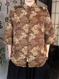 Men's Chinese Style Dragon Phoenix Jacquard Short Sleeve Tangsuit Shirts