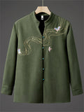 Men's Autumn Fleeced Lining Chinese Style Embroidery TangSuit Shirts