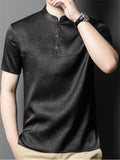 Men's Stand Collar Button Short Sleeve Mulberry Silk Shirt