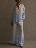 Womens Toile Print Wide Leg Flowy Two Piece Lounge Set