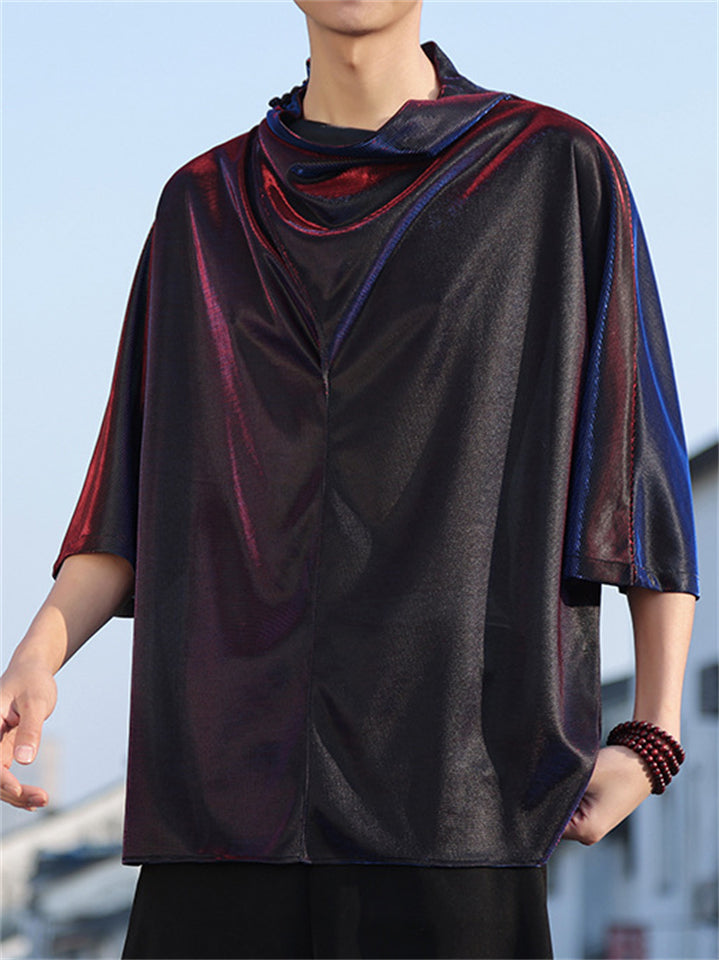 Men's Trendy Gradient Pile Collar Short Sleeve Shirts