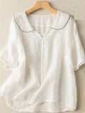 Women's Summer Solid Color Peter Pan Collar Shirts