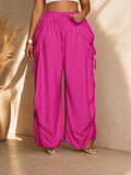 Womens Baggy Wide Leg Ruched Drawstring Cargo Pants