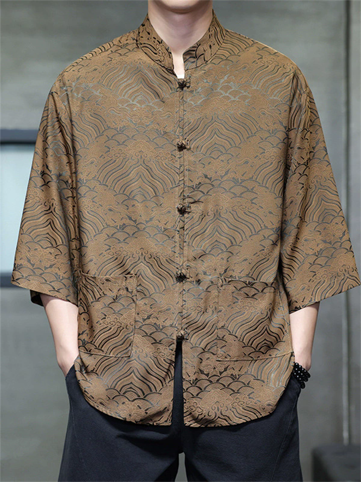 Men's Summer Casual Chinese Style Clouds Jacquard Half Sleeve TangSuit Shirt