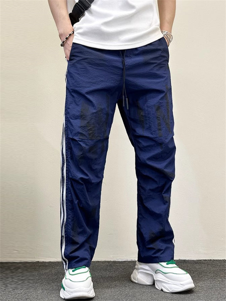 Men's Summer Distressed Letter-Print Side Stripe Track Pants