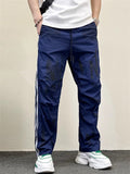 Men's Summer Distressed Letter-Print Side Stripe Track Pants