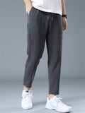 Men's Summer Solid Color Cool Drawstring Cropped Pants