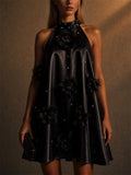 Women 3D Floral Beads Halter Mini Prom Cocktail Dress