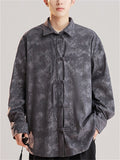 Chinese Style Frog Button Men's Lapel Print Long Sleeve Shirts