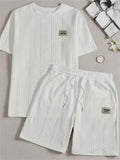 Men's Cable-Knit Short Sleeve Top and Shorts Set Casual Summer Outfit