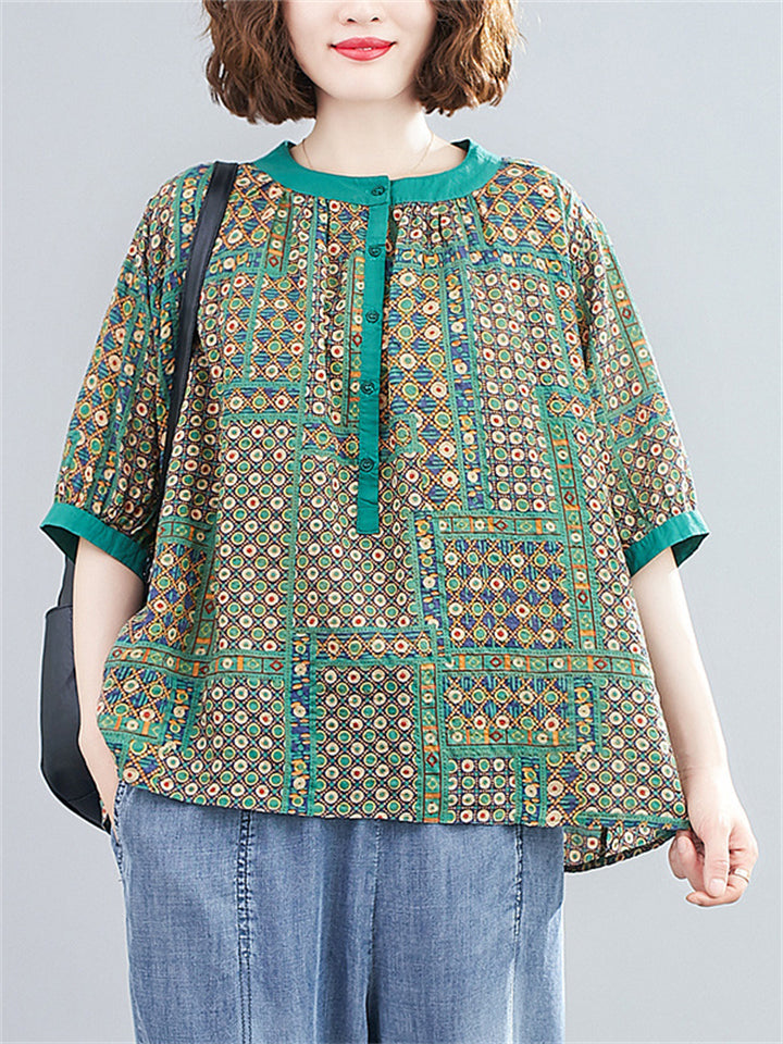 Women's Loose Casual Geometric Print Short Sleeve Shirts